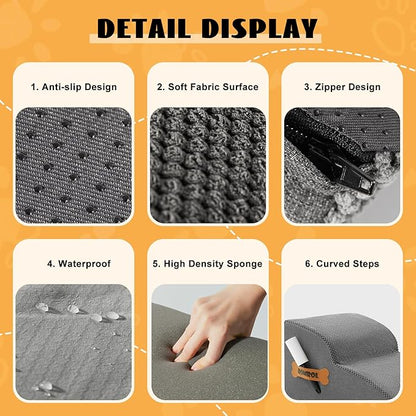 High Density Foam Dog Stairs Ramp for Beds Couches, Romrol Pet Steps with Durable Non-Slip Waterproof Fabric Cover, Dog Slope Stairs Friendly to Small Dogs and Cats or Pets Joints, 2-Tiers