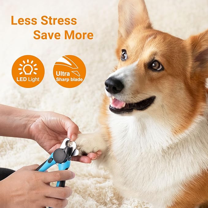Dog Nail Clipper with Light, Illuminates Nail Clipper Kit or Bloodline for Safe, Easy Trimmers, Extra Sharp for Thick Nails, Quick Sensor, Avoid Over Cutting Toenail, for Cats & Dogs