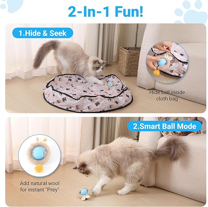 Interactive Cat Toys for Indoor Cats Fast Rolling Ball, Automatic Motion Activated Ball, Hide and Seek for Indoor Exercise Toys, Real Bird Squeaky for Kitten Exercise Kicker