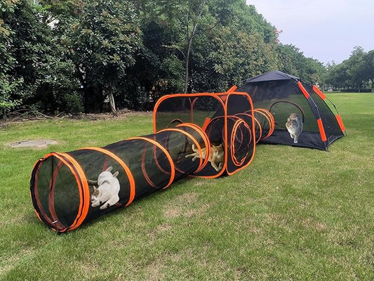 4 in 1 Pet Cat and Dog Tunnel Tent Foldable Pet Tent Outdoor Pop Up Pet Playpen Cage Fences House (Styles 4)