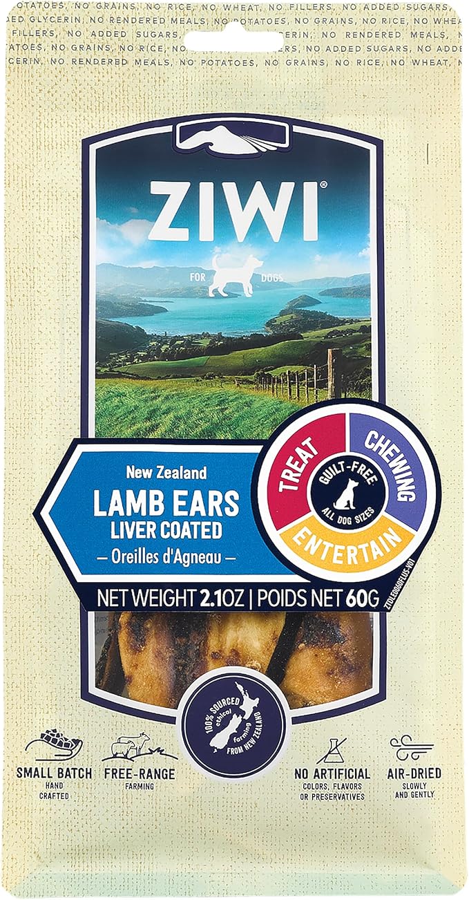 ZIWI Dog Chews and Treats  Lamb Ears - All Natural, Air-Dried, Single Protein, Grain-Free, High-Value Treat, Snack, Reward 2.1 Ounce (Pack of 1)