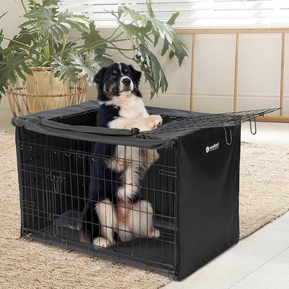 Veehoo 30 inch Dog Crate for Medium Dogs with Three Doors & Cover-Metal Wire Dog Cage Kennels & Houses for Puppy&Cat, Indoor Outdoor Collapsible Metal Contour Dog Crate Kennels Kit with Removable Tray