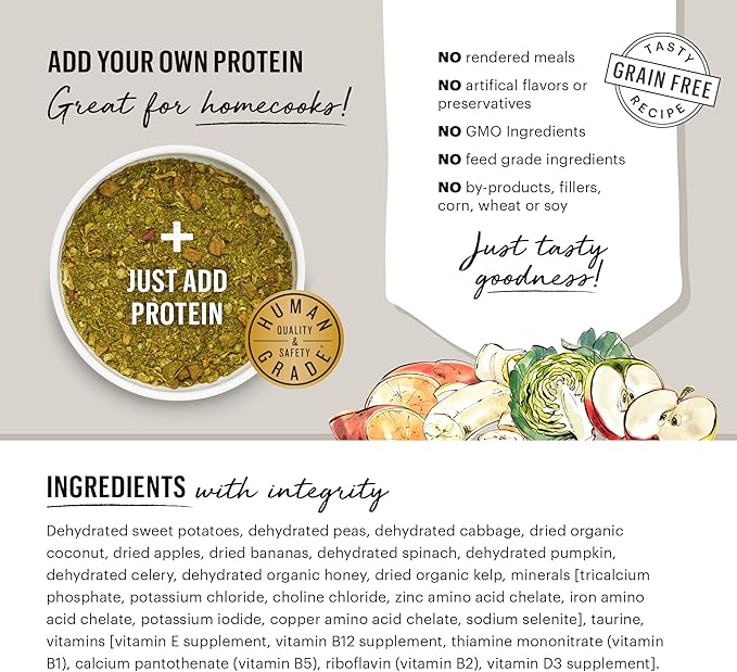 The Honest Kitchen Human Grade Dehydrated Grain Free Fruit & Veggie Base Mix Dog Food (Just Add Protein) - 7 Pound Box (Makes 12 Pounds)