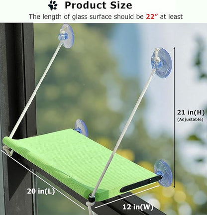 Cat Window Perch for Large Cats,Foldable Hammock with 4 Heavy Duty Suction Cups,Solid Metal Frame,Scratchable Felt Feline Bed for Sunbathing,Napping & Overlooking(Green)