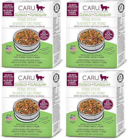Caru - Classics Pork Stew for Dogs - Healthy Wet Dog Food or Food Topper - Balanced Omega Blend - 12.5 oz Cartons - Pack of 4