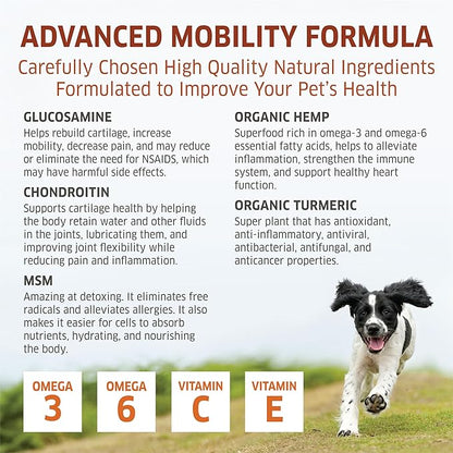 Hemp Hip and Joint Supplement for Dogs - Glucosamine for Dogs - Glucosamine Chondroitin for Dogs with MSM, Hemp, Turmeric & Omega 3 - Pain Relief - 120 ct Soft Chews - Made in The USA