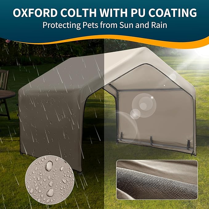 Dog Tent Outdoor, Extra Large Dog House Outside, Big Dog Shade Shelter Waterproof Weatherproof Doghouse Canopy with Ground Nails, Sun Rain Cover for Pet Cat Goat Livestock, 4'x 4'x 3.3', Tan