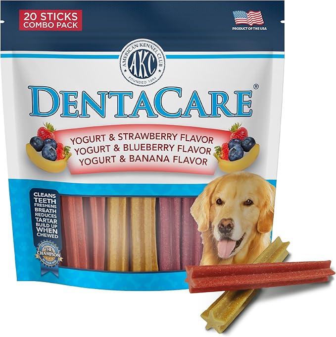 American Kennel Club Dentacare Variety Pack Dog Treats, Includes Yogurt with Strawberry, Yogurt with Blueberry, and Yogurt with Banana, Good for Dog Dental Health, 20 Count