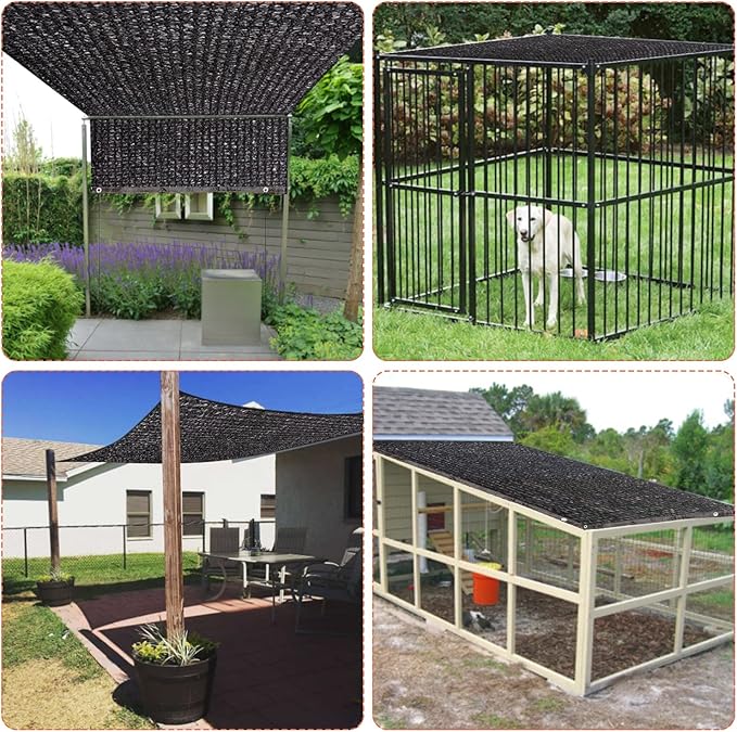 95% High Density Dog Kennel Shade Cover- 10 x 10ft Upgrade Mesh Shade Panel with Grommets- Dog Cage Sunblock Shading Cloth Net Mesh Tarp with Rope for Outdoor Dog House Large Pet Crate Chicken Coop