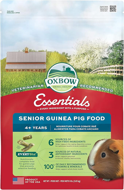 Oxbow Essentials Senior Guinea Pig Food, Made Alfalfa for Guinea Pig, Pet Food Pellets with Vitamin C, Small Animal Pet Products, Made in USA, High Fiber, 8 lb. Bag
