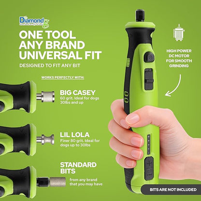 Rotary Tool for Dog Nail Grinding, Cordless, 8V Lithium Ion Battery, Lighted Tip, 4 Hour Run Time (Green)