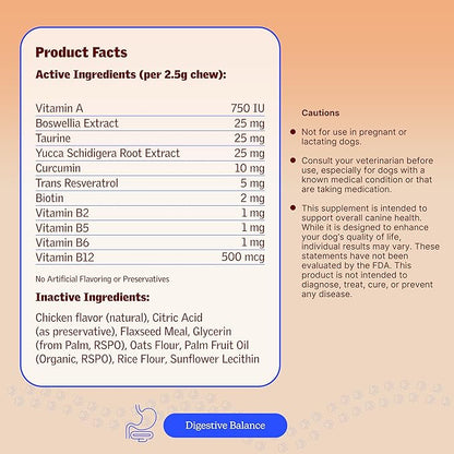 Longevity Dog Multivitamin 11-in-1 Daily Chews Chicken Flavored with Flaxseed, 60 Count, Supports Hip and Joint Health, Immune System, Skin and Coat, Heart Health, Energy and Vitality