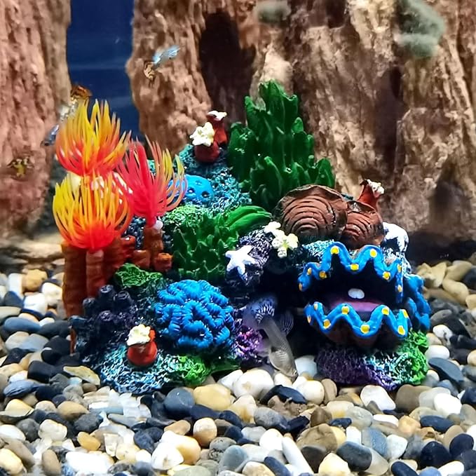 Fish Tank Decoration - Coral Aquarium Decoration Simulation - Fighting Fish Dodge Cave Betalie Fish Colorful Coral Mountain (Small)