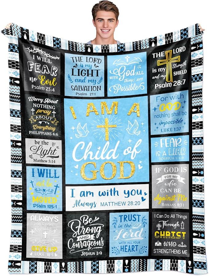 Christian Gifts for Men, Baptism Gifts for Boys, Christian Blanket for Men Faith, Bible Verse Inspirational Religious Catholic Spiritual Gift for Man, Dad, Son, Soft Flannel Throw Blanket 60"x50"