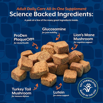 NaturVet All-in-One Adult Dog Daily Care, 10-in-1 Supplement Dog Soft Chews for Mobility, Skin, Digestion, Teeth, Cognition, Eyes, Hickory Smoked Bacon Flavored Pet Supplement for Dogs, 60 Count