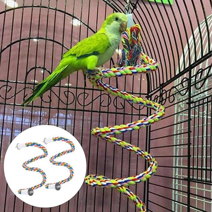 Cotton Rope Bird Perch, Spiral Bungee Toys for Parakeets, Cockatiels, Lovebirds, Finches, Colorful, 31.5 Inch, 2 Pack