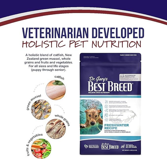 Best Breed Dr. Gary's Freshwater Recipe Made in USA [Natural Dry Dog Food for All Breeds and Sizes] - 13lbs,Dark Brown,7-22301-88148-4