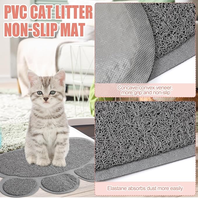 7 Pcs Small Cat Kitten Starter Kit Cat Litter Box with Shovel Paw Litter Mat Double Automatic Kitten Bowls Toy Teaser Stick Collar Essentials Kits for 1-3 Lbs Beginner(Stylish,Light Pink)