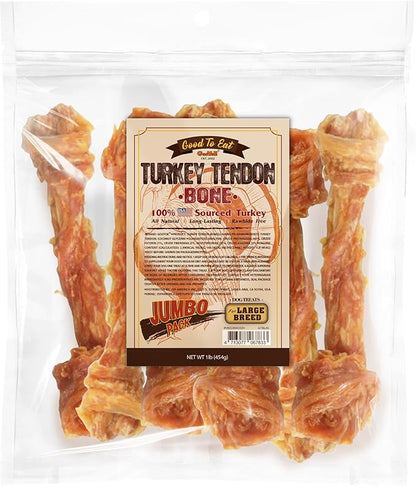Gootoe Turkey Tendon Dog Treats, Bone (L) 1 lb, 100% USA Sourced Turkey, Natural Snack, Premium Puppy Chews, Hypoallergenic, Rawhide Free, Reseal Value Bag, Size for Large Dogs