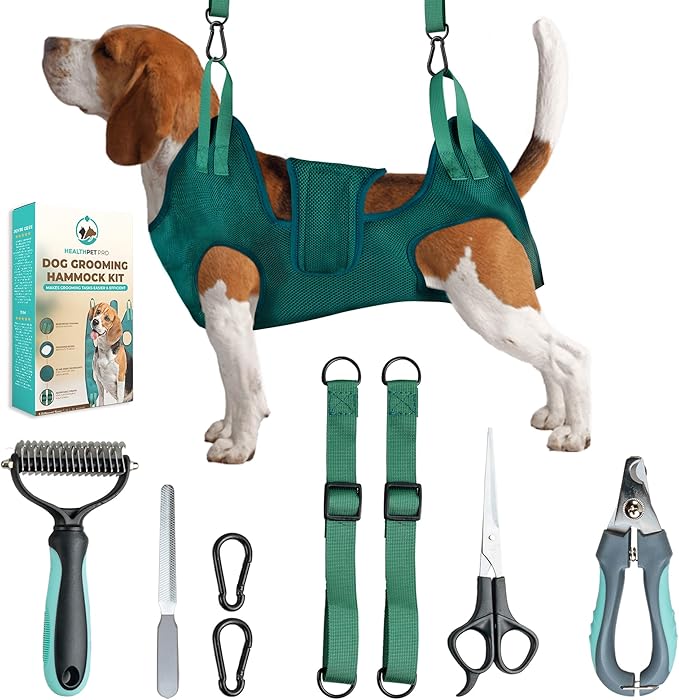 Dog Grooming Hammock for Large Dogs Including Dog Accessories Including Dog Nail Clippers, Dematting Comb, Nail File and Scissor - Dog and Cat Hammock for Grooming - Dog Sling (Medium)