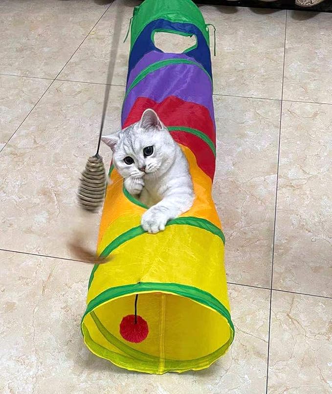 PetLike Cat Tunnel for Indoor Cats Collapsible Pop-up Pet Tube Peek Hole Hideaway Play Toys for Cats with Ball