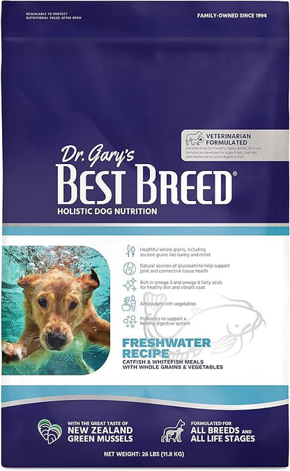 Best Breed Dr. Gary's Freshwater Recipe Made in USA [Natural Dry Dog Food for All Breeds and Sizes] - 26lbs, Dark Brown, 7-22301-88149-1