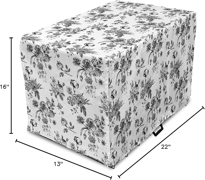 Ambesonne Black and White Dog Crate Cover, 22 Inch, Polyester Canvas Fabric, Water Resistant, Machine Washable, Easy to Use, Fits Standard Large Wire Crates