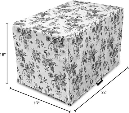 Ambesonne Black and White Dog Crate Cover, 22 Inch, Polyester Canvas Fabric, Water Resistant, Machine Washable, Easy to Use, Fits Standard Large Wire Crates