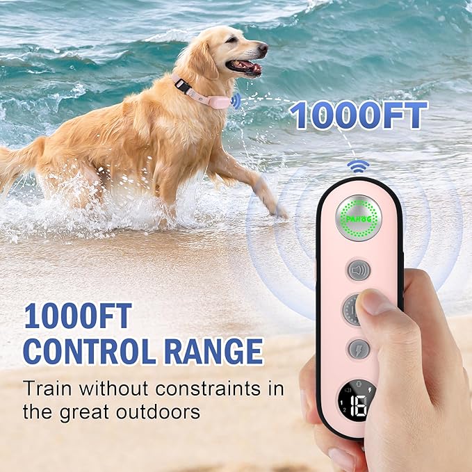 Dog Shock Collar for 2 Dogs, PAHOG 1000FT Electric Dog Training Collars for 8-120lbs Small Medium Large Dogs, Rechargeable IPX7 Waterproof E Collar with Beep, Vibration, Safe Shock Modes - Pink