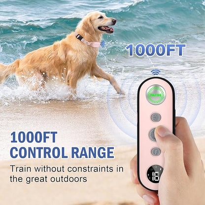Dog Shock Collar for 2 Dogs, PAHOG 1000FT Electric Dog Training Collars for 8-120lbs Small Medium Large Dogs, Rechargeable IPX7 Waterproof E Collar with Beep, Vibration, Safe Shock Modes - Pink