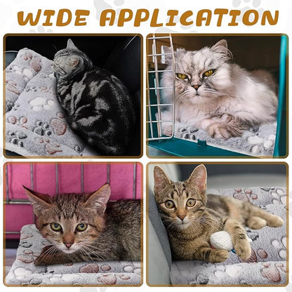 4 Pack Ultra Soft Dog Cat Bed Mat with Cute Prints Reversible Fleece Dog Crate Kennel Pad Cozy Washable Thickened Hamster Guinea Pig Pet Bed Mat for Small Animals(13 x 19 Inches,Light Gray)