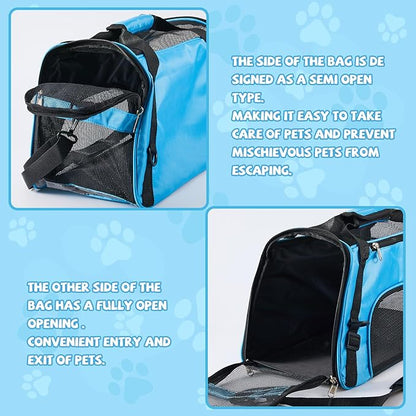 Sweetude 4 Pcs Cat Carrier Soft Pet Carrier for Cat Under 13lbs, 16.9X 11x 7.5 Inch, Soft Sided Foldable Comfortable Portable Carrying Bag for Cat Small Dog Pet Travel (Rose Red, Blue)