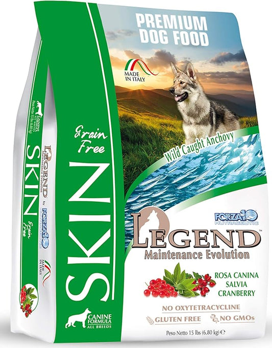 Forza10 Legend Sensitive Skin Dog Food, Grain Free Dry Dog Food for Sensitive Skin with Curative Herbs, Wild Caught Anchovy Flavor Allergy Dog Food, for Adult Dogs, Pack of 1 (15 Pounds)