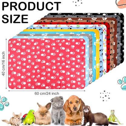Tegeme 12 Pieces Fleece Blankets for Pets Dog Puppy Paw Print Cat Bedding Cover Blanket for Small Animals Pig Cage Liner Sleep Mat Pad Kitten Soft Warm(Cute Style,16 x 24 Inches)