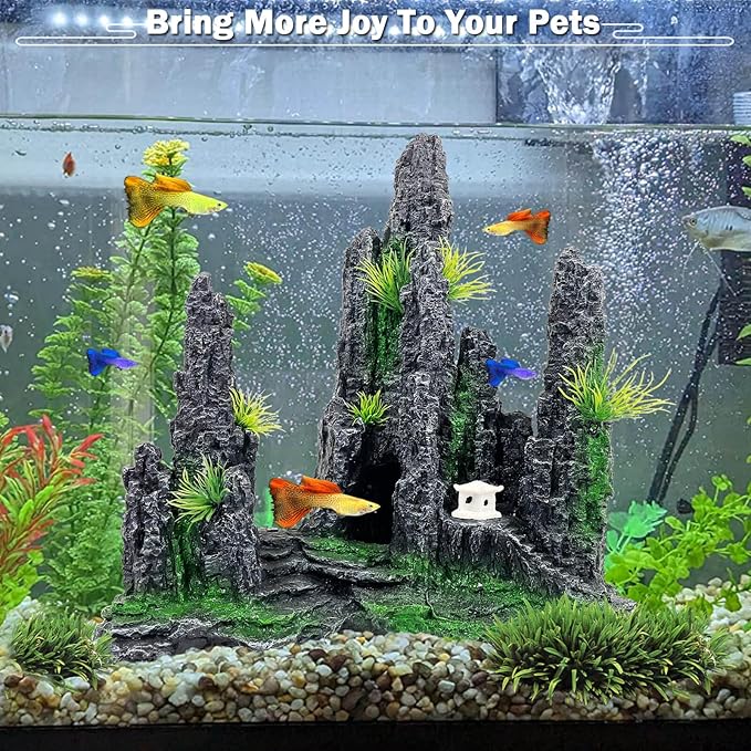 Aquarium Mountain View Stone Ornament - Rock Decorations for Large Fish Tank,Aquarium Decorations Large Fishtank Decoration for Fish Tank - 10.8 Inches Long