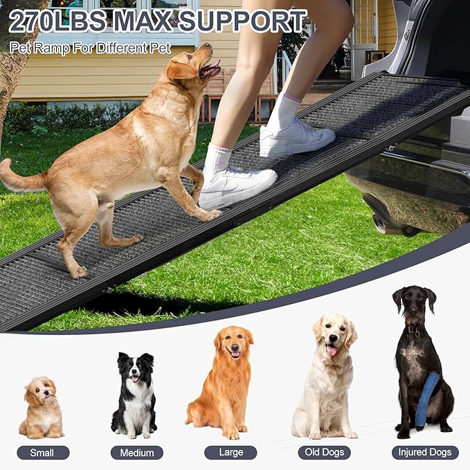 Dog Ramp for Car 71" Extra Long & 17.2" Wide Folding Pet Ramp Dog Ramps for Large Dogs with Non-Slip Rug Surface Portable Dog Car Ramp for SUV Car & Truck, Outdoor Dog Ramp Up to 270 LBS