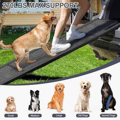 Dog Ramp for Car 71" Extra Long & 17.2" Wide Folding Pet Ramp Dog Ramps for Large Dogs with Non-Slip Rug Surface Portable Dog Car Ramp for SUV Car & Truck, Outdoor Dog Ramp Up to 270 LBS