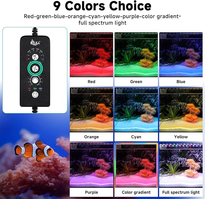 AQQA LED Aquarium Light, 24/7 Mode IP68 Waterproof Extendable Bracket Fish Tank Light, DIY Mode Full Spectrum Aquarium Plant Light, Adjustable Timer/Brightness Memory Function for 48-55 Inch Fish Tank