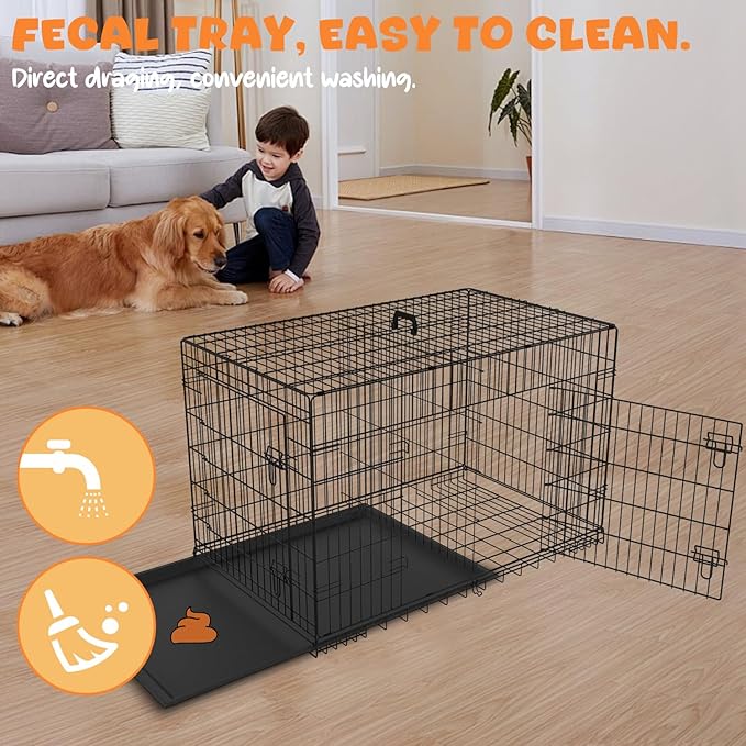 48 Inch Dog Crates for Large Dogs XXL Dog Crate Metal Wire Dog Kennel Indoor Outdoor Foldable Dog Cage Large Dogs with Double-Door, Divider Panel & Leak-Proof Tray