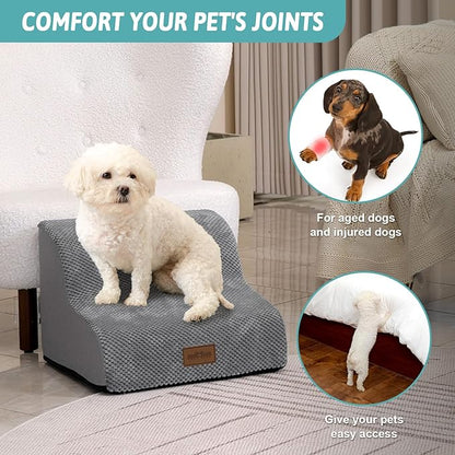 Dog Stairs for Small Dogs 11.8" H, Pet Step with Leakproof Cover, High Density Foam Cat Ramp for Chair or Sofa, Lightweight, Durable, Comfort, 15.7x19.7x11.8 inch, 2 Tiers, Grey