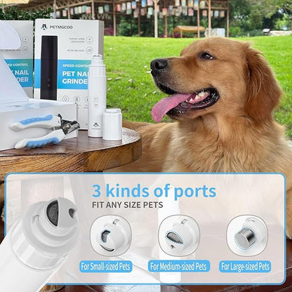 Dog Nail Grinder & Upgrade Professional with 3-Speed Adjustment Super-Quiet and Low-Vibration Pet Nail Trimmers with Forward and Reverse Functions - Safe Pause Button Wireless Type-C Charging (White)