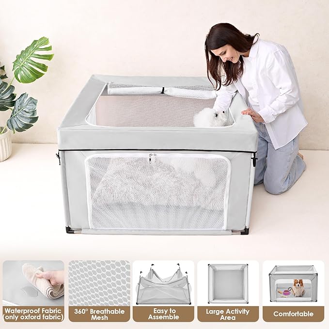 EHEYCIGA 42x42x26 Inches Puppy Playpen for Dogs & Cats Indoor or Outdoor - Dog Play Pen with Door, Dog Fence for Small Pets with Heavy-Duty Oxford & Steel Frame, with Cover