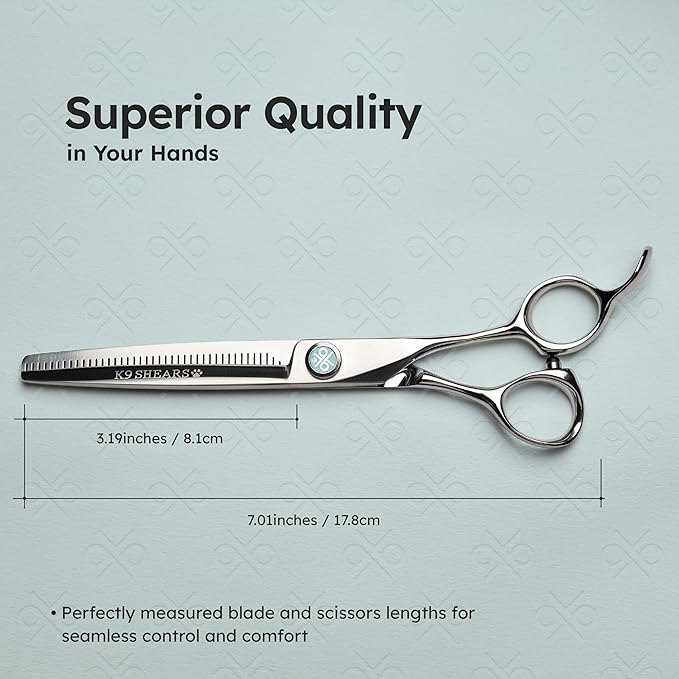 7" Dog Thinning Shears for Grooming  Blending Scissors for Face, Legs & Tail  European Style Fast Hair Release, VG10 Stainless Steel, Handcrafted, 50% Thinning Rate for Smooth Finishing