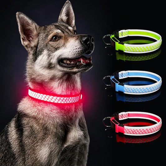Light Up Dog Collars for Small Dogs, USB Rechargeable Flashing Dog Collar, Led Dog Collar with Reflective Edging - Glow in The Dark Lighted Collar - Dog Glow Collar for Night Walking - Pink, S
