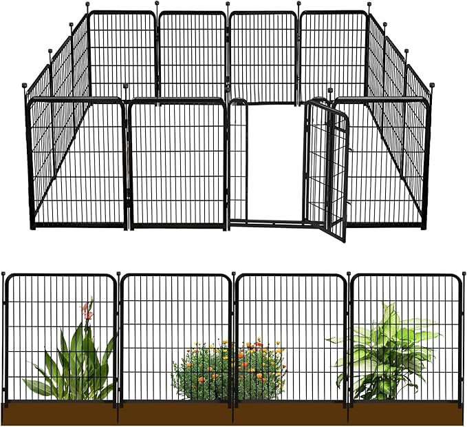 36 in(H) Garden Fence, Wide Gate Low Threshold, 10 Panels Total 22.1 Ft(L) Heavy Duty Iron Animal Barrier Fence for Yard,Suitable for Indoor Or Outdoor Dog Fencing,Garden Border Fence