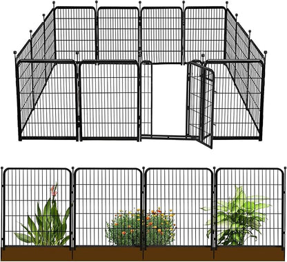 36 in(H) Garden Fence, Wide Gate Low Threshold, 10 Panels Total 22.1 Ft(L) Heavy Duty Iron Animal Barrier Fence for Yard,Suitable for Indoor Or Outdoor Dog Fencing,Garden Border Fence