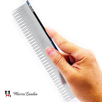 Warren London Carding Cat Comb | 7.5 inches made with Copper | Rounded Tips Prevent Irritation | Dual Tooth Design for Short & Long Hair removes Mats and Tangles