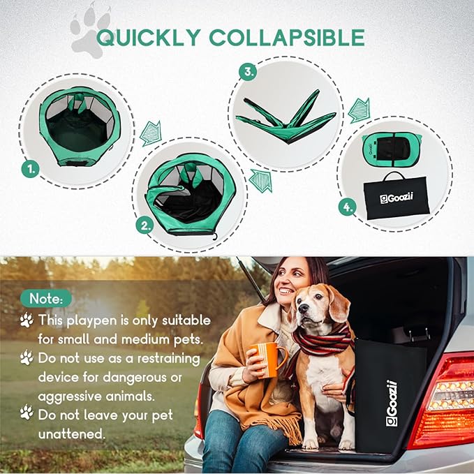 Portable Dog Playpen Crate Cage for Small Dogs Indoor Outdoor, Collapsible Pop Up Pet Cat Kitten Play Pen Tent Enclosed, Foldable Dog Kennel with Bottom Roof Cover for Rv Camping - Green