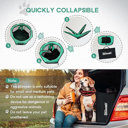 Portable Dog Playpen for Small Dogs Indoor Outdoor, Collapsible Pop Up Puppy Cat Kitten Play Pen Tent Cage Enclosed, Foldable Pet Crate Kennel with Zipper Top Gate for Car Travel - Green