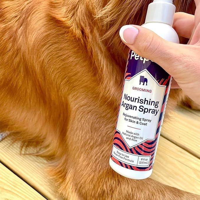 Petpost | Waterless Argan Shampoo Spray for Dogs with Sensitive Skin - Naturally Nourishing Coat Cleaner & Deodorizer for Healthier, Shinier Fur - Rinse Free Formula 8 oz.